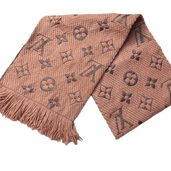 Louis Vuitton LV Dusty Rose Pink Gray Shine Monogram Logomania Scarf Pre-Owned - Picture 2 of 13